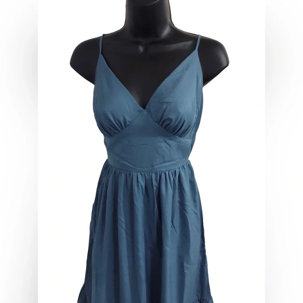 Jessica‎ Simpson blue v-front open tie back tiered spaghetti strap dress size XS
